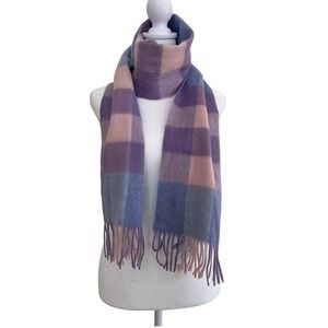 NWT Edinburgh 100% Lambswool Tartan Scarf Lavender Pink Blue Check A03248